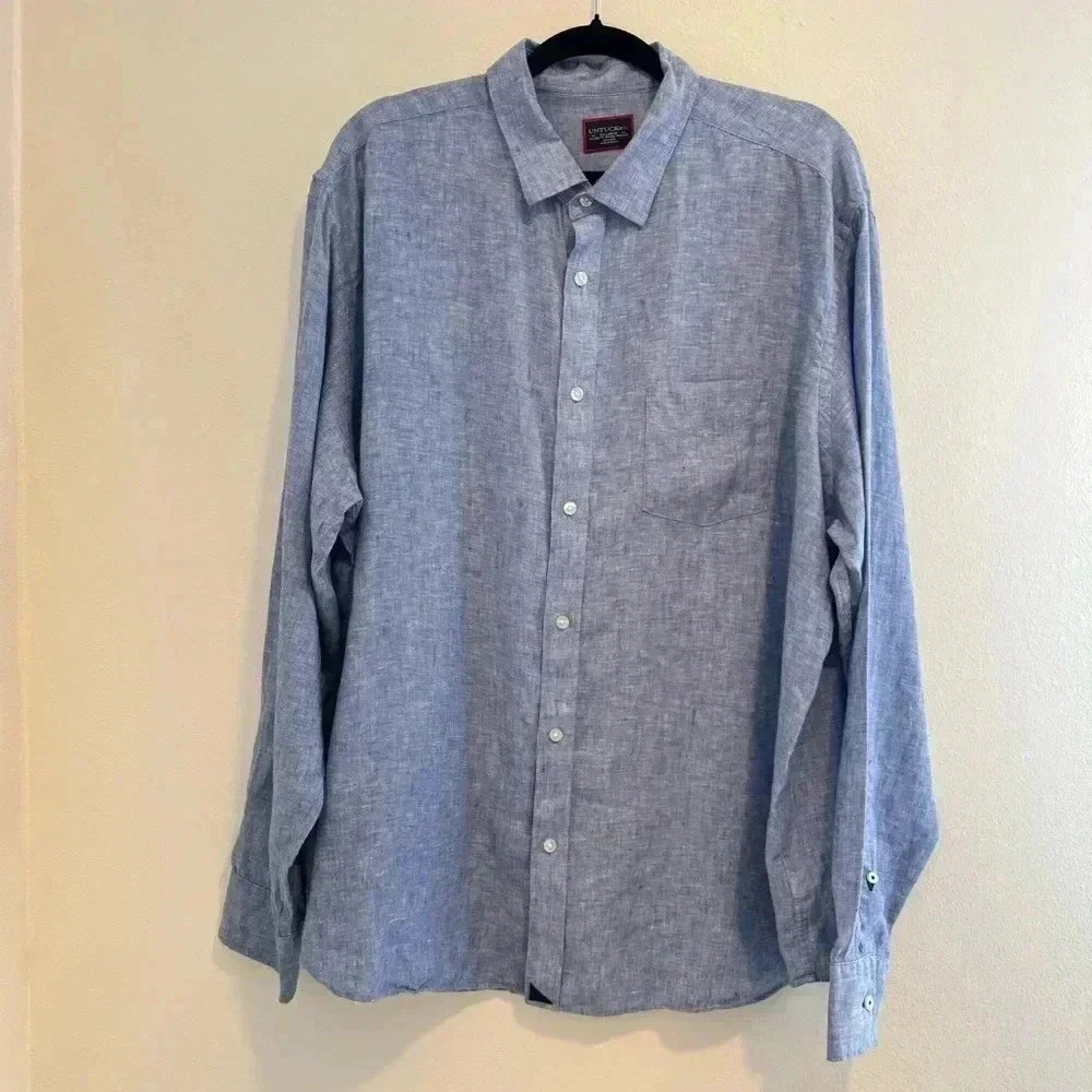 Untuckit Vin Santo Linen Button Down Shirt Long Sleeve Beach 2XL